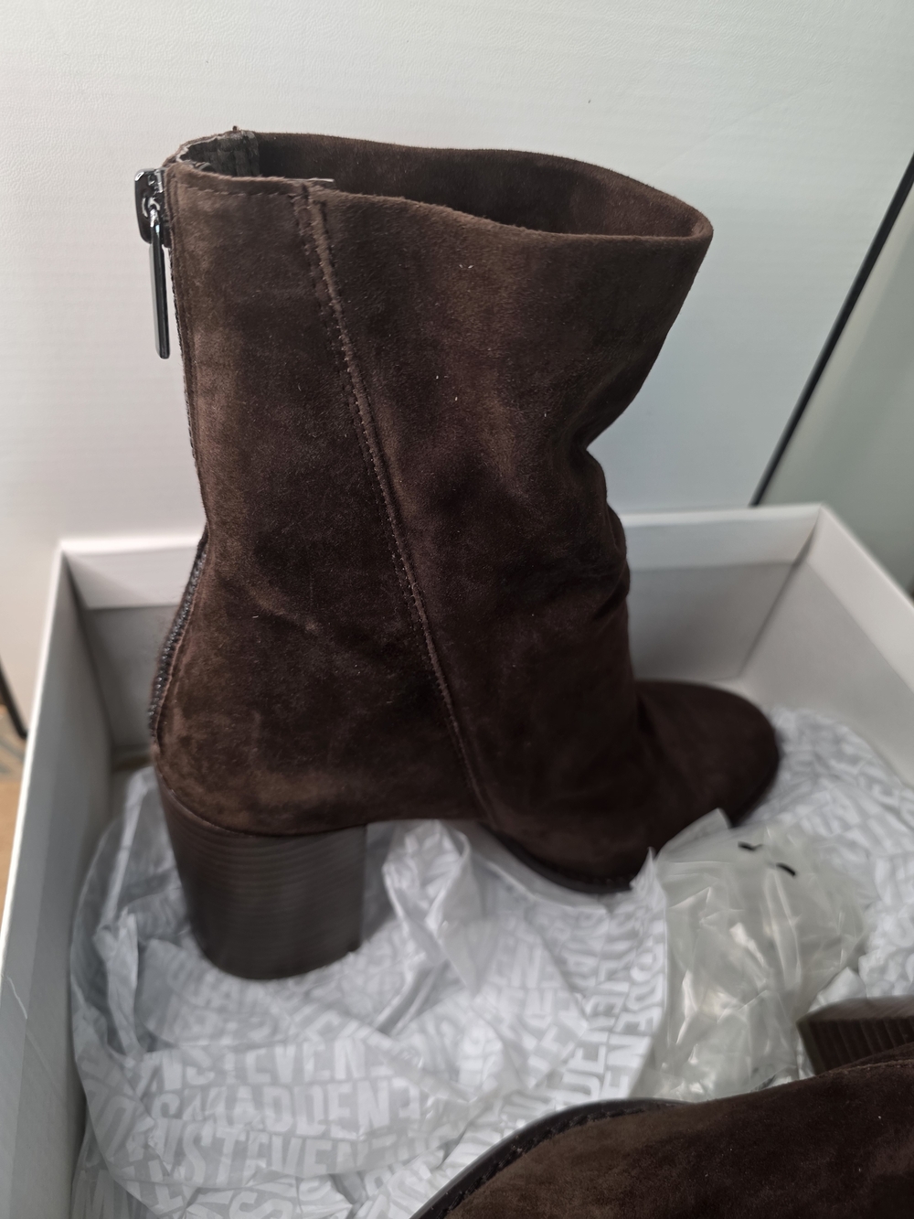 Steve Madden Dark Brown Suede Block Heel Ankle Boots - Picture 9 of 12